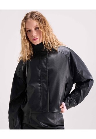 Chaqueta Pu Cuello Alto  Para Mujer Negro Seven Seven Seven Seven