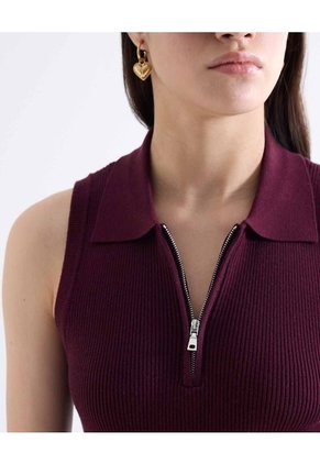 Top Polo Sin Mangas Cremallera Bicolor  Para Mujer Vino Seven Seven