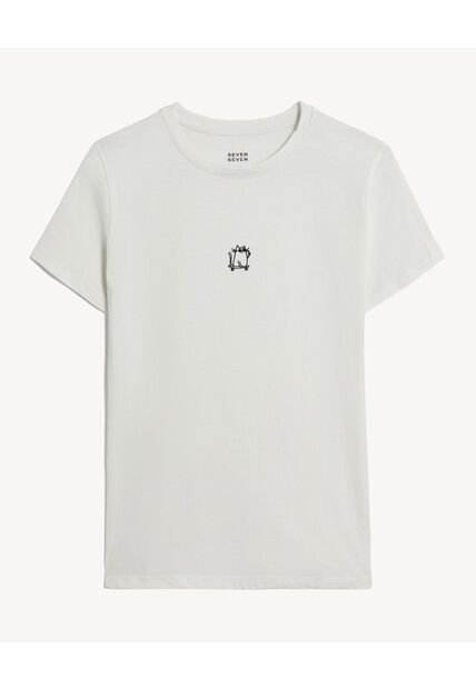 Camiseta Para Mujer Manga Corta Cuello Redondo Color Marfil Marca Seven Seven #28096551
