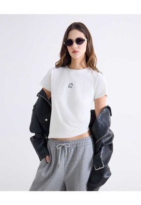 Camiseta Para Mujer Manga Corta Cuello Redondo Color Marfil Marca Seven Seven #28096551