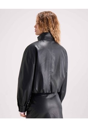 Chaqueta Pu Cuello Alto Para Mujer Negro Seven Seven