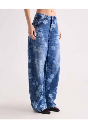 Jean Barrel Estampado Floral Para Mujer Azul Seven Seven