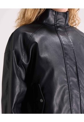 Chaqueta Pu Cuello Alto Para Mujer Negro Seven Seven
