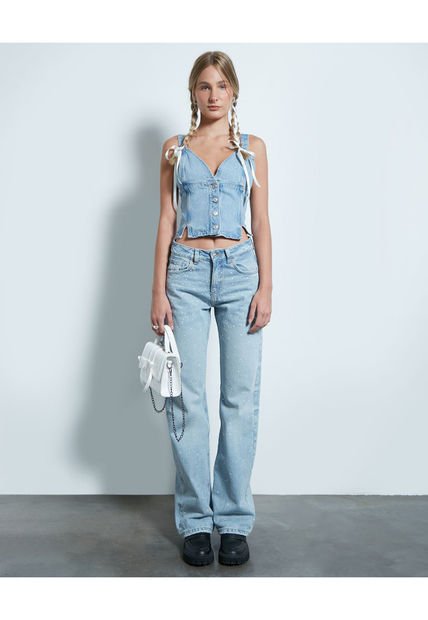 Jean Para Mujer Straight Color Azul Medio Marca Seven Seven #28160830