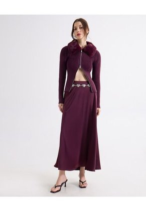 Saco  Para Mujer Zipper Color Vino Marca Seven Seven #28330691