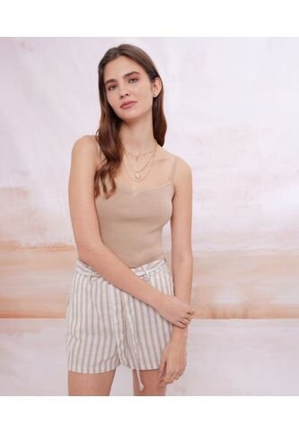 Crop Top Para Mujer Manga Sisa Color Camel Marca Seven Seven #28095375 Seven Seven