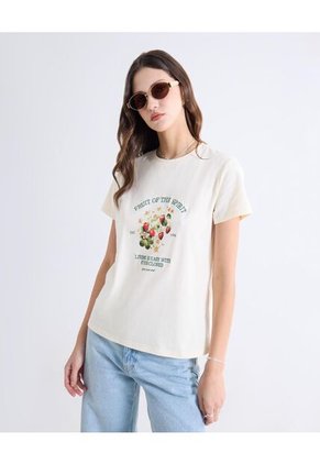 Camiseta Para Mujer Manga Corta Cuello Redondo Color Beige Marca Seven Seven #28096536