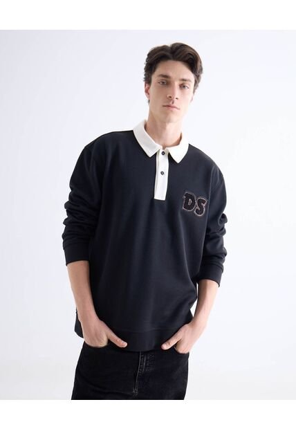 Buzo  Para Hombre Cuello Camisero Color Negro Marca Seven Seven #45060719