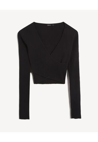 Camiseta Para Mujer Manga Larga Cuello V Color Negro Marca Seven Seven #28096421 Seven Seven