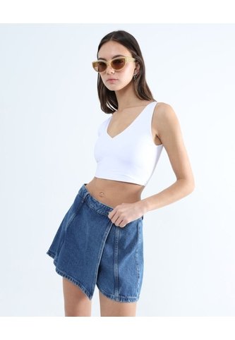 Camiseta Tipo Crop Hombro Angosto  Para Mujer Blanco Seven Seven Seven Seven