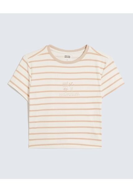 Camiseta Para Mujer Manga Corta Cuello Redondo Color Beige Marca Seven Seven #28096292