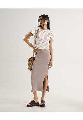 Camiseta Para Mujer Manga Corta Cuello Redondo Color Beige Marca Seven Seven #28096292