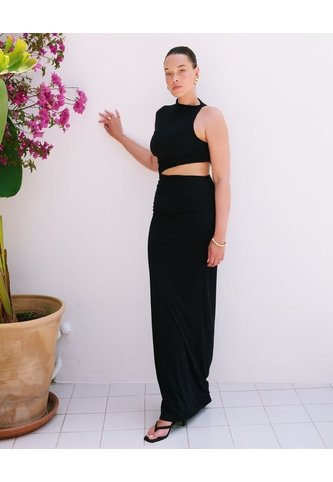 Vestido Maxi Asimetrico Con Cortes- Seven Studio | Maygel Coronel  Para Mujer Negro Seven Seven Seven Seven