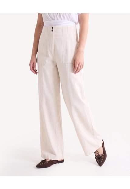 Pantalón Fluido Tiro Alto  Para Mujer Beige Seven Seven