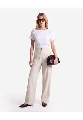 Pantalón Fluido Tiro Alto Para Mujer Beige Seven Seven