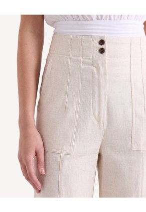 Pantalón Fluido Tiro Alto Para Mujer Beige Seven Seven