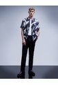 Camisa Cuello Mao Estampada  Para Hombre Negro Seven Seven de Seven Seven