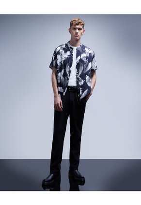 Camisa Cuello Mao Estampada  Para Hombre Negro Seven Seven