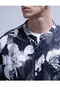 Camisa Cuello Mao Estampada  Para Hombre Negro Seven Seven de Seven Seven