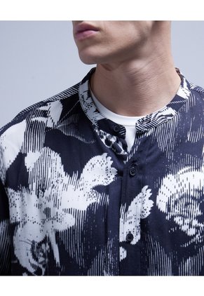 Camisa Cuello Mao Estampada  Para Hombre Negro Seven Seven