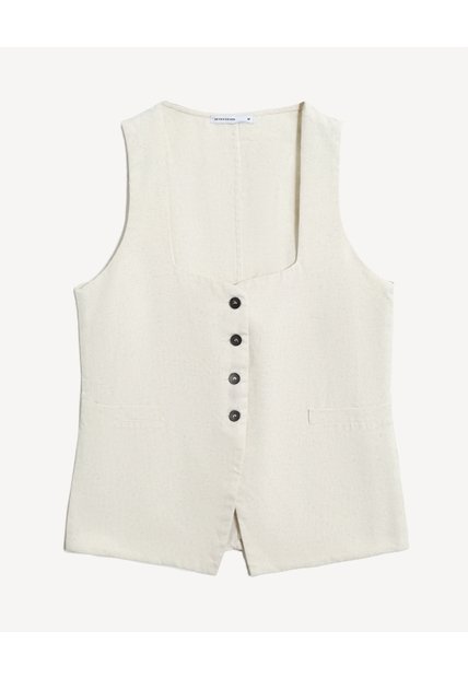 Chaleco En Lino Ajustable  Para Mujer Beige Seven Seven