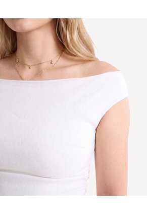 Blusa Con Esccote Bandeja Para Mujer Beige Seven Seven