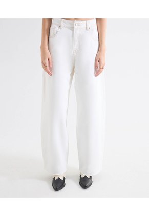 Jean Barrel Ruedo Al Corte Para Mujer Blanco Seven Seven