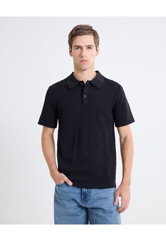 Polo Tejido De Ajuste Cómodo  Para Hombre Negro Seven Seven Seven Seven