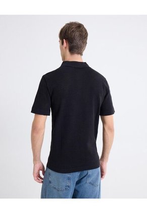 Polo Tejido De Ajuste Cómodo  Para Hombre Negro Seven Seven