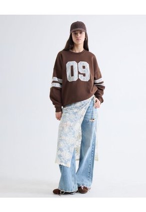 Buzo Varsity Con Aplique En Encaje  Para Mujer Café Seven Seven