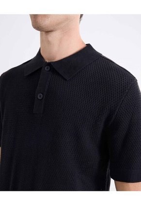 Polo Tejido De Ajuste Cómodo  Para Hombre Negro Seven Seven