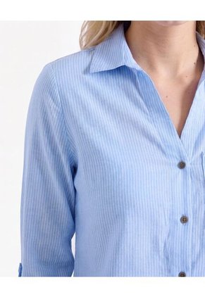 Blusa Camisera De Rayas Atemporales  Para Mujer Azul Seven Seven