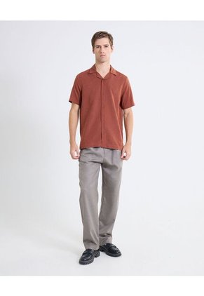 Camisa Resort De Caída Ligera  Para Hombre Naranja Seven Seven
