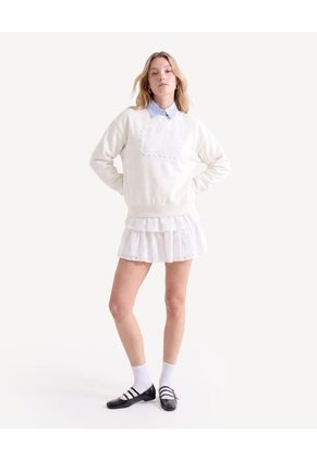 Buzo Hoodie Con Bordado Frontal  Para Mujer Crema Seven Seven