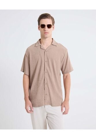 Camisa Textura Rústica  Para Hombre Café Seven Seven Seven Seven