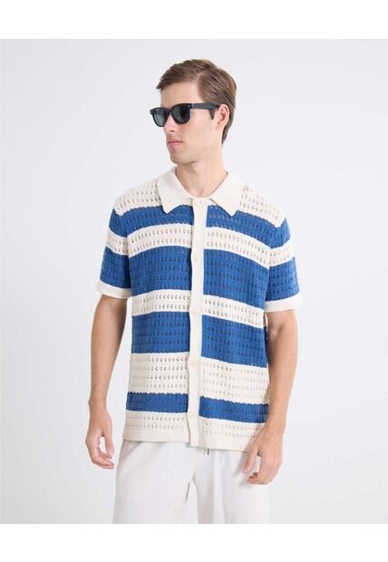 Camisa Tejida De Punto   Para Hombre Beige Seven Seven