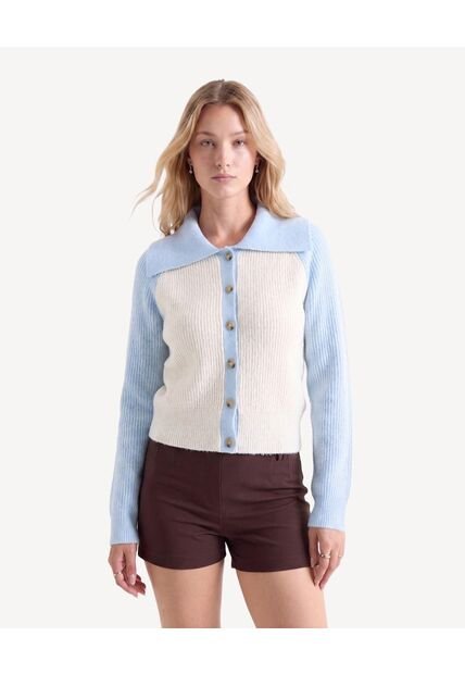 Saco Cardigan Con Contrastes Tejidos  Para Mujer Arena Seven Seven