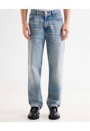 Jeans Straight Tono Medio Con Desgastes  Para Hombre Gris Seven Seven