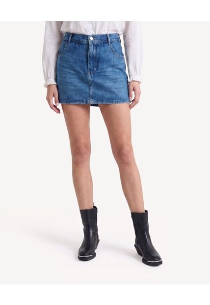 Falda Corta Con Pliegues Decorativos  Para Mujer Azul Seven Seven
