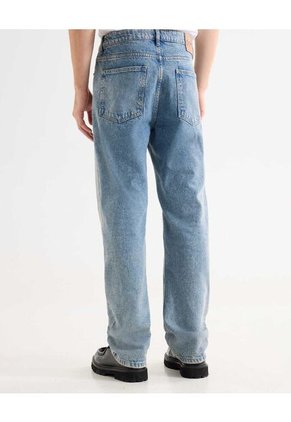 Jeans Straight Tono Medio Con Desgastes  Para Hombre Gris Seven Seven