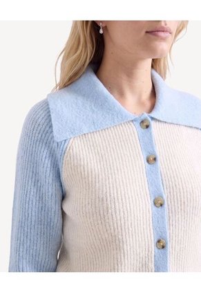 Saco Cardigan Con Contrastes Tejidos  Para Mujer Arena Seven Seven