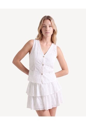 Blusa Ojalillo Con Lazos Frontales  Para Mujer Blanco Seven Seven Seven Seven