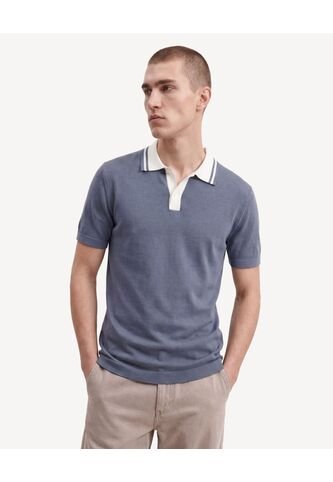 Polo Con Cuello Contraste  Para Hombre Azul Seven Seven Seven Seven