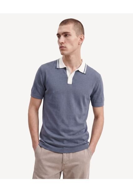 Polo Con Cuello Contraste  Para Hombre Azul Seven Seven