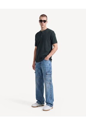 Polo Bomber Con Textura  Para Hombre Verde Seven Seven
