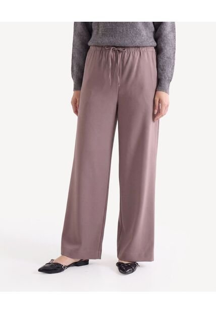 Pantalón Amplio Con Ajuste En Cintura  Para Mujer Café Seven Seven