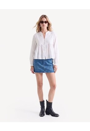 Blusa Bordada De Cuello Neru  Para Mujer Blanco Seven Seven