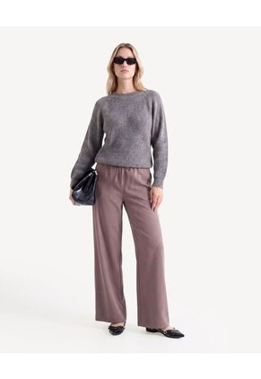 Pantalón Amplio Con Ajuste En Cintura  Para Mujer Café Seven Seven