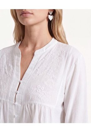 Blusa Bordada De Cuello Neru  Para Mujer Blanco Seven Seven