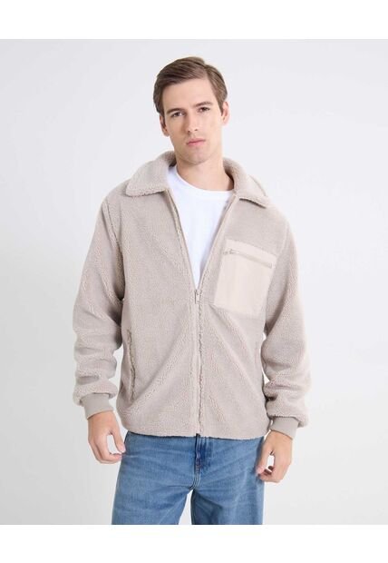 Chaqueta Tejida Con Borrego  Para Hombre Beige Seven Seven